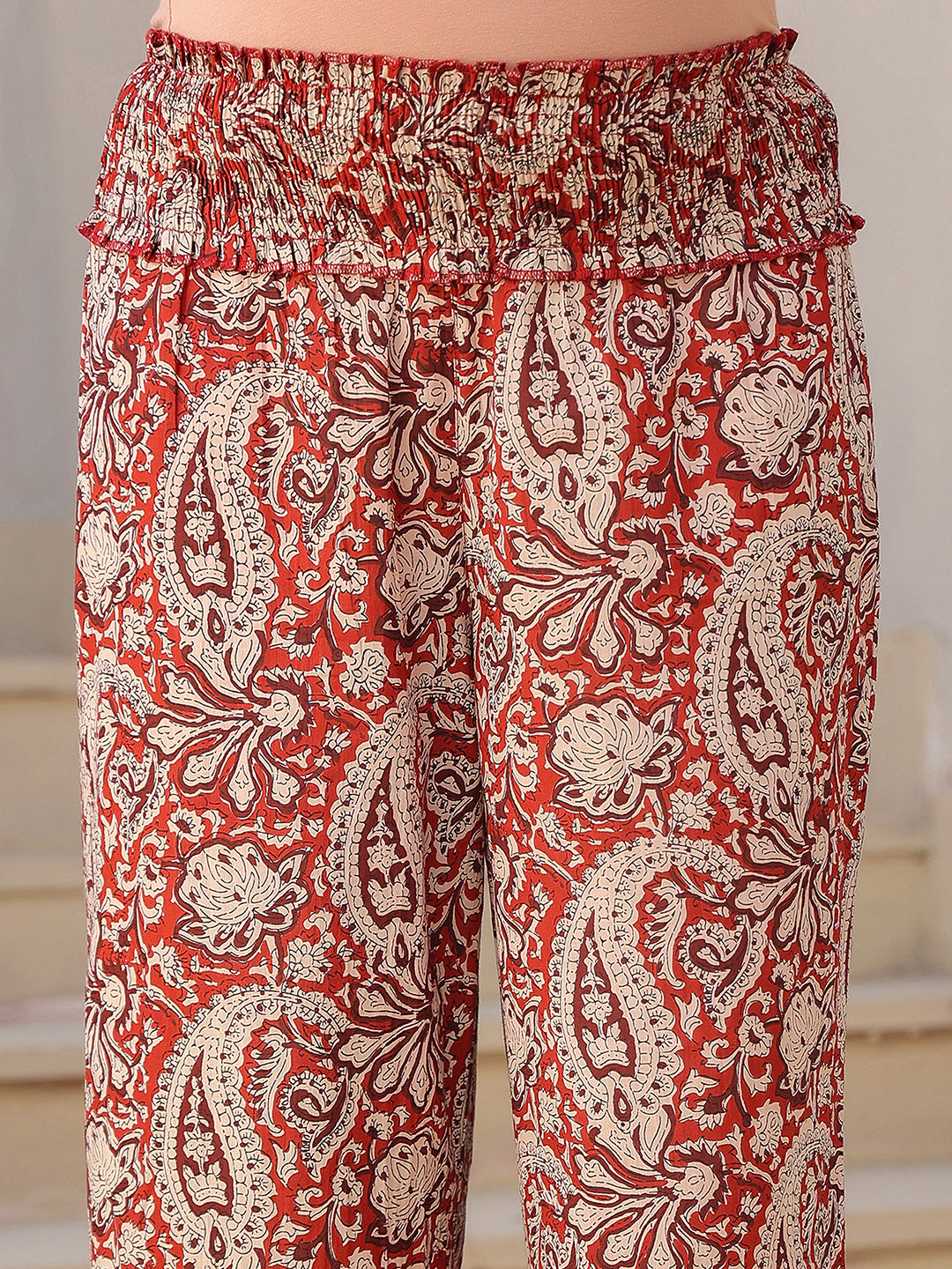 Maroon Pure Cotton Paisley Printed A-line Maternity Kurta Pant Set