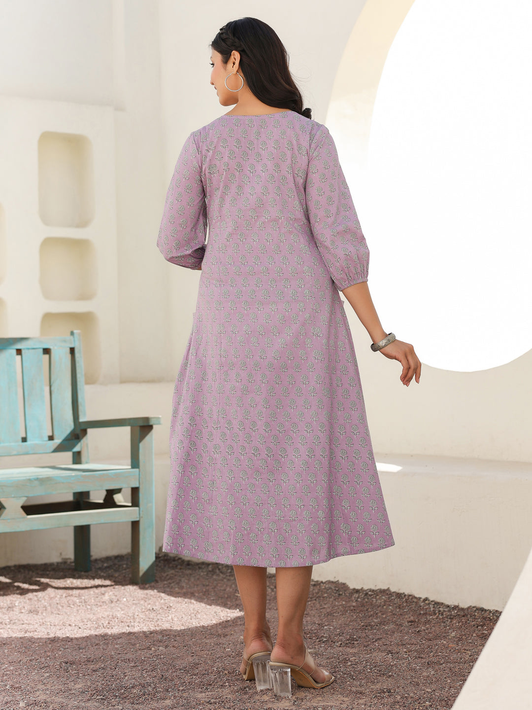 Lavender Pure Cotton Floral Printed A-line Maternity Dress