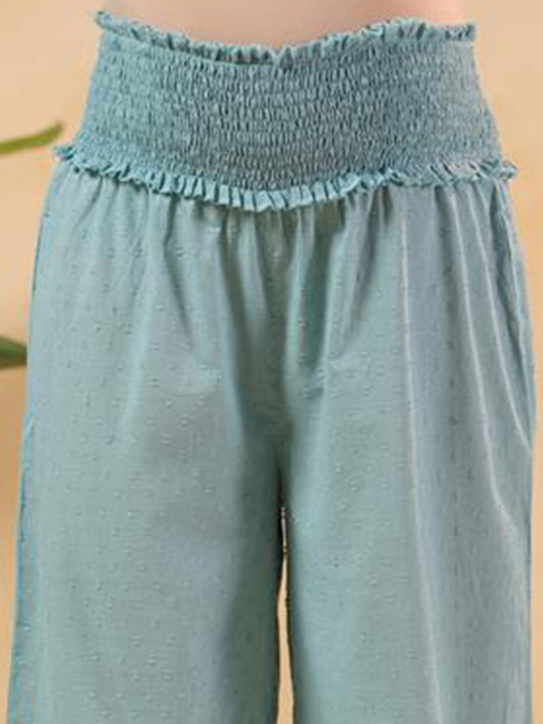 Janasya Women's Light Blue Dobby Pure Cotton Yoke Embroidered A-line Maternity Kurta Pant Set