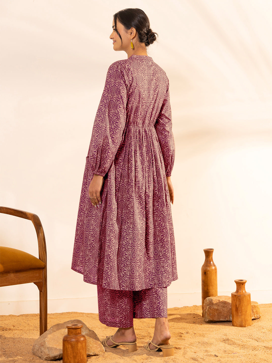 Magenta Pure Cotton Ethnic Motifs A-line Maternity Kurta Set