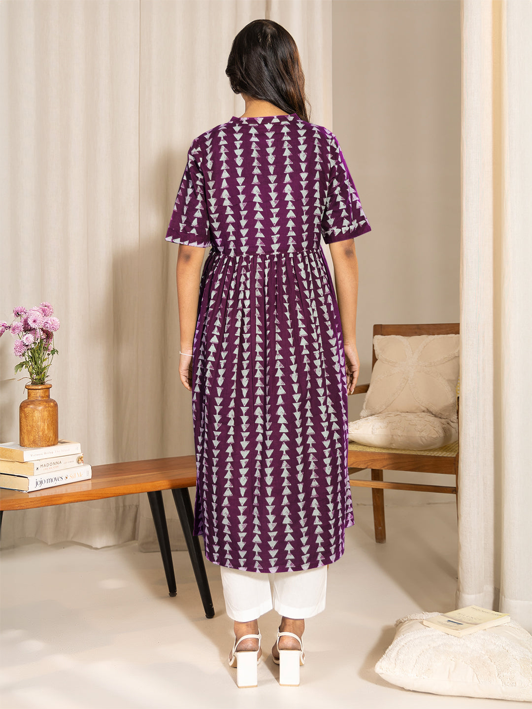 Wine Pure Cotton Geometric Printed A-Line Kurta