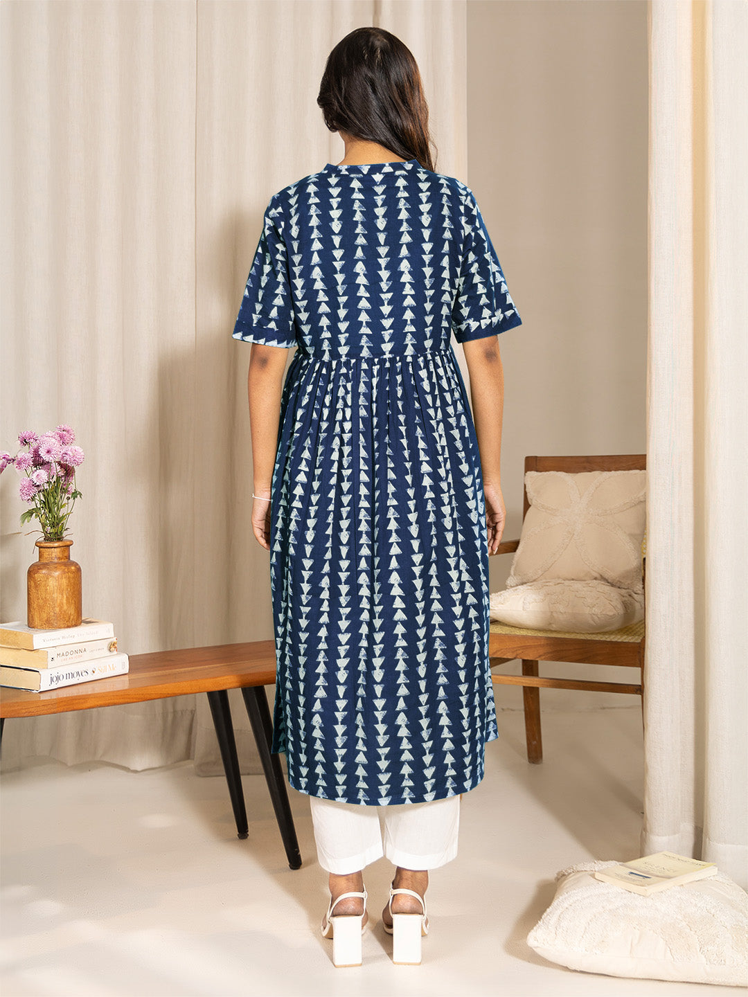 Indigo Pure Cotton Geometric Printed A-line Maternity Kurta