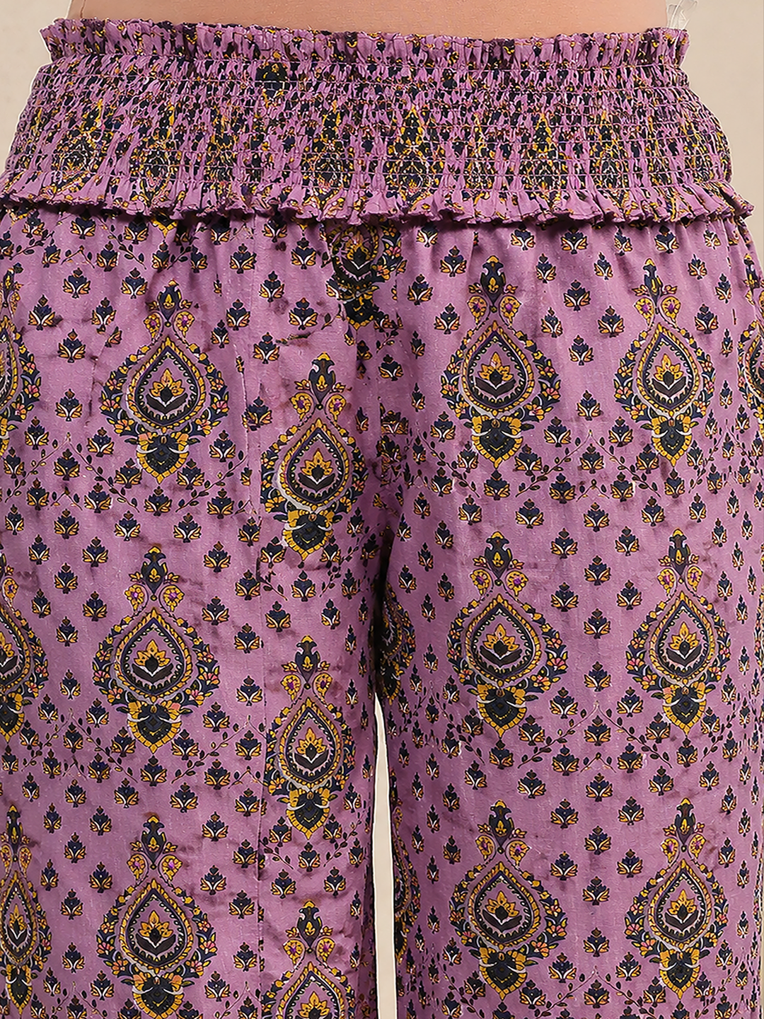 Janasya Women's Lavender Pure Cotton Ethnic Motifs Printed A-Line Maternity Kurta with Pant Set