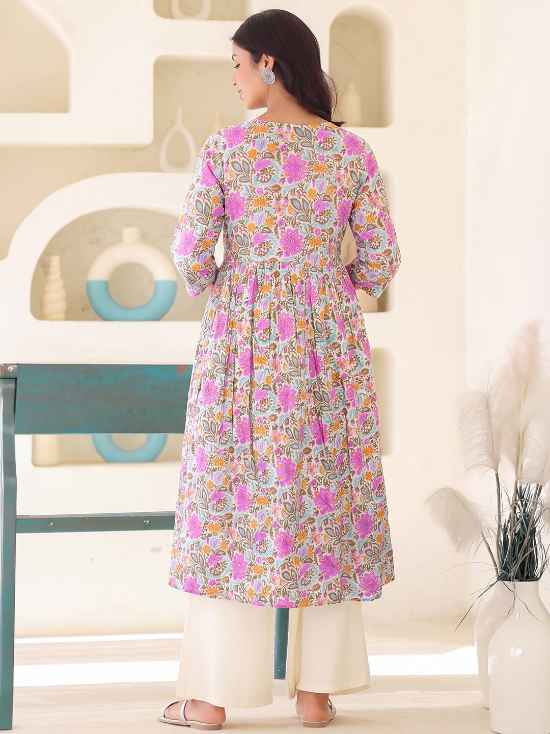Janasya Women's Maternity Multicolor Pure Cotton Floral Printed A-Line Kurta