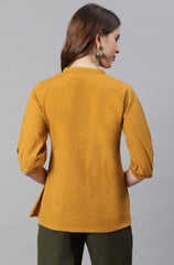 Mustard Cotton Flex Embroidered A-Line Top Janasya