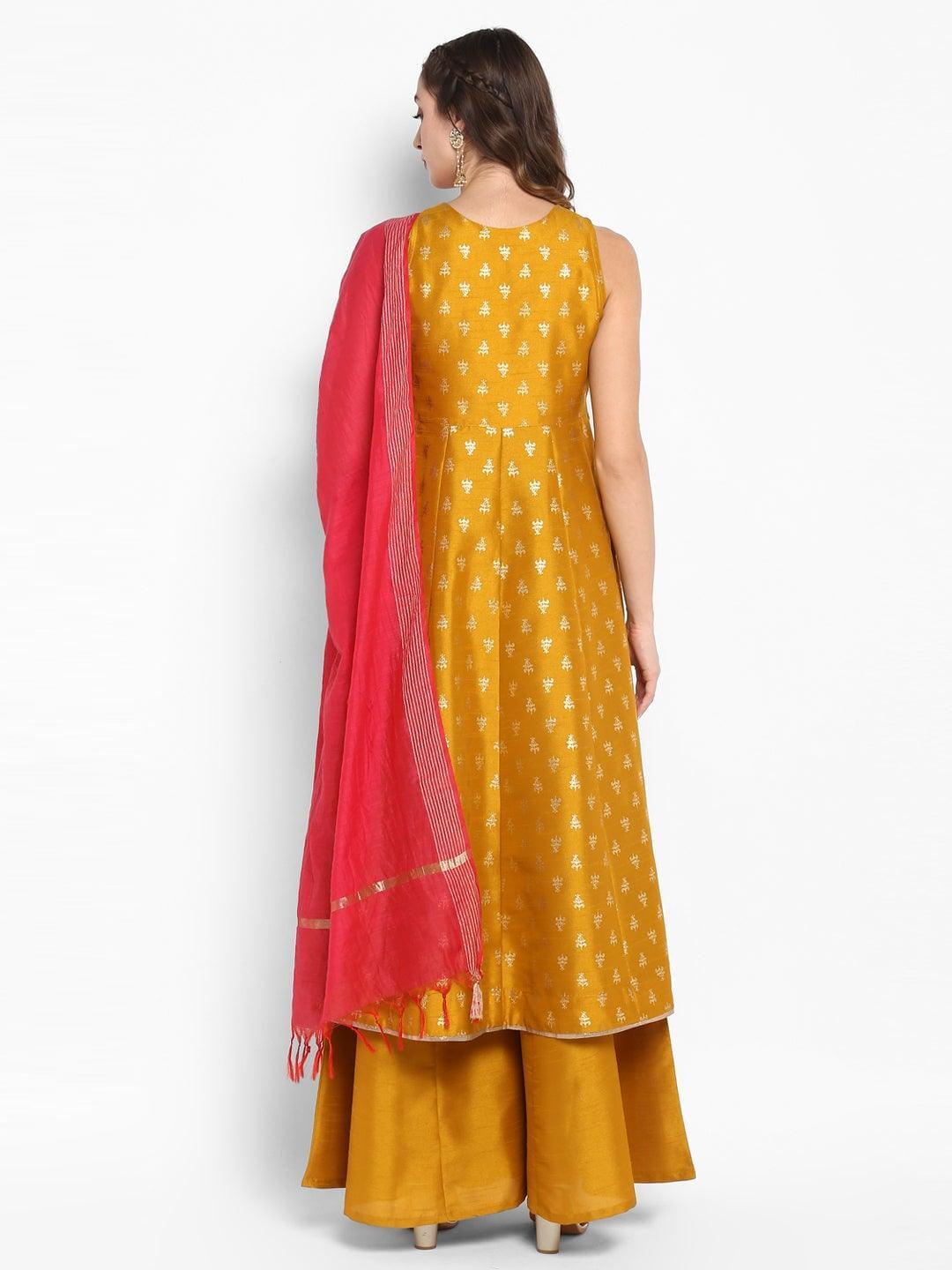 Yellow Chanderi Embroidered Kurta Set with Dupatta – Dressline Fashion