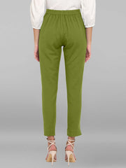Olive Green Cotton Solid Casual Pant Janasya