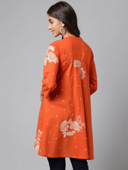 Orange Cotton Floral Printed Flared Tunic Janasya