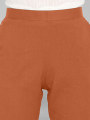 Orange Cotton Solid Casual Pant Janasya