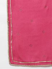 XL LOVE by Janasya Women's Bright Pink Georgette Foil Print Kurta with Dupatta