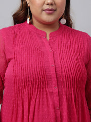 XL LOVE by Janasya Women's Plus Size Pink Poly Chiffon Dobby Frontslit kurta