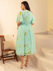 Plus Size Sea Green Dobby Georgette Tie & dye Fit & Flare Dress