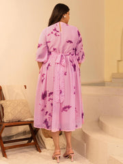 Plus Size Pink Dobby Georgette Tie-Dye Fit & Flare Dress