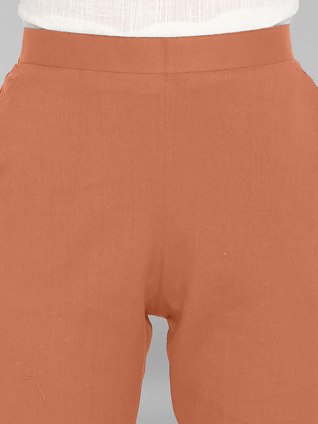 Peach Cotton Solid Casual Pant Janasya