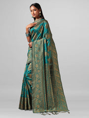 Janasya Women's Green Silk Blend Woven Design  Saree with Blouse Piece
