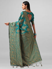 Janasya Women's Green Silk Blend Woven Design  Saree with Blouse Piece