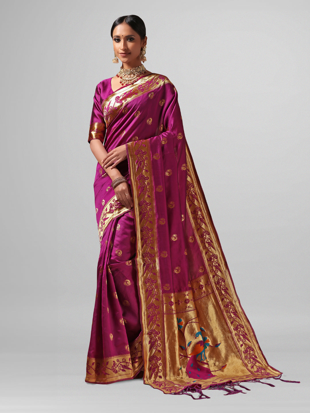 Janasya Women's Purple Silk Cotton Woven Design  Saree with Blouse Piece