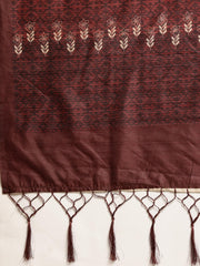 Janasya Women's Peach Bhagalpuri Silk Printed  Saree with Blouse Piece