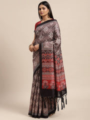 Janasya Women's Mauve Bhagalpuri Silk Printed  Saree with Blouse Piece