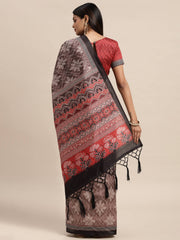 Janasya Women's Mauve Bhagalpuri Silk Printed  Saree with Blouse Piece