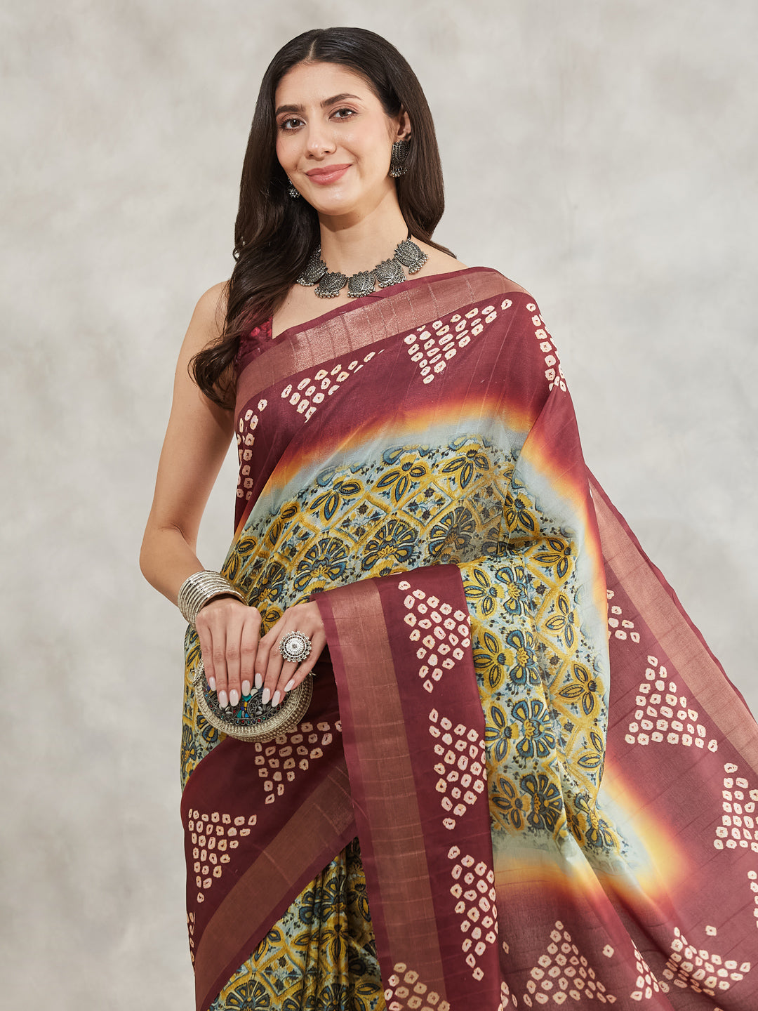Janasya Women's Yellow Silk Blend Ethnic Motifs Printed Printed Saree with Blouse Piece