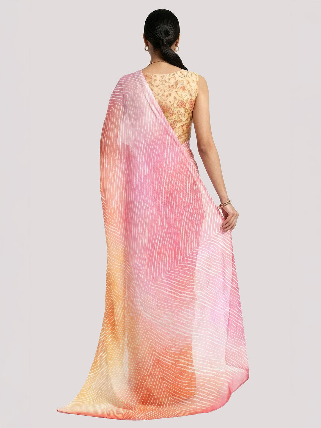 Janasya Women's Multicolor Satin Ready To Wear Leheriya Printed Saree with Unstitched Blouse