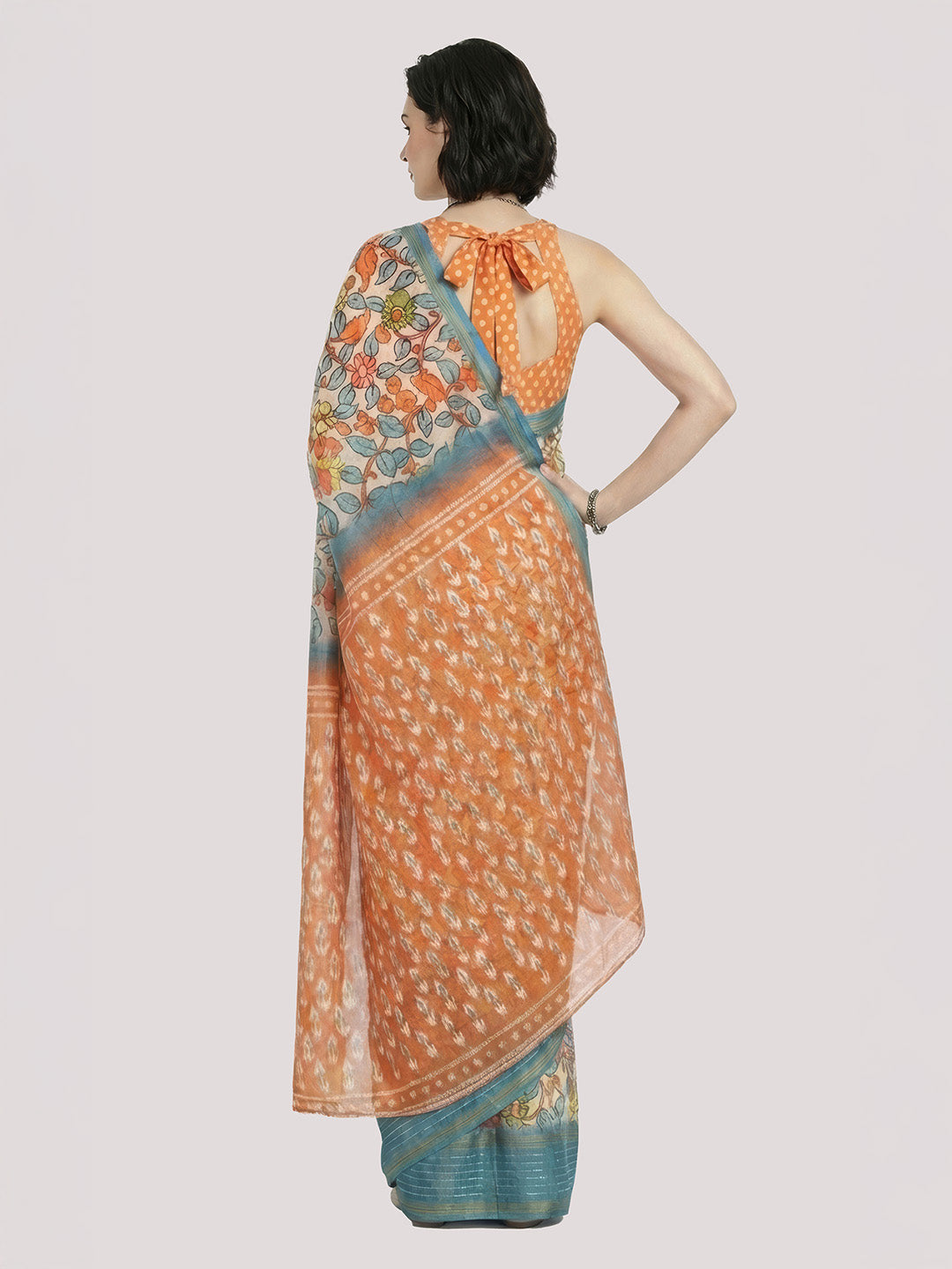 Janasya Women's Multicolor Silk Blend Ready To Wear Floral Printed Saree with Unstitched Blouse