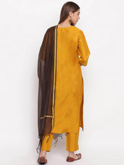 Mustard Poly Silk Sequined Kurta with Pant and Dupatta