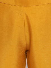 Mustard Poly Silk Sequined Kurta with Pant and Dupatta