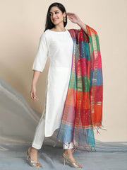 Off-White Poly Silk Solid Kurta with Pant and Dupatta