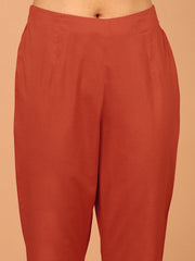 Orange Cotton Striped Kurta with Pant and Dupatta