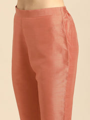 Peach Poly Silk Embellished Kurta with Pant