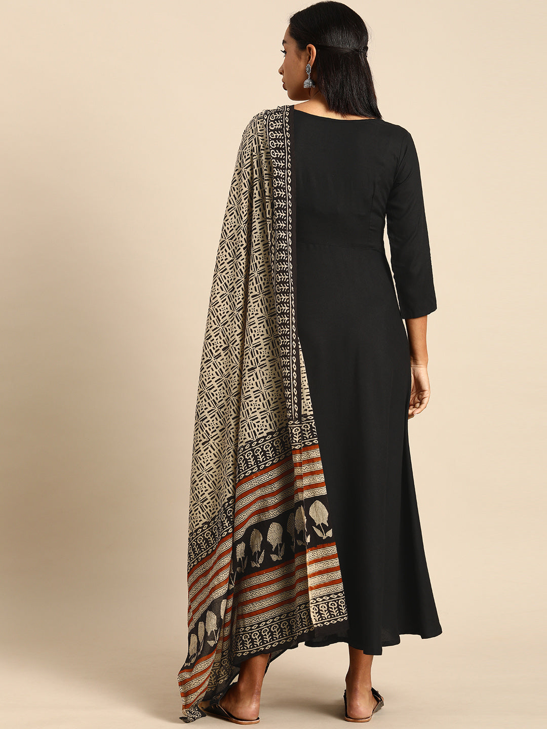 Black Rayon Solid Kurta A-Line Set