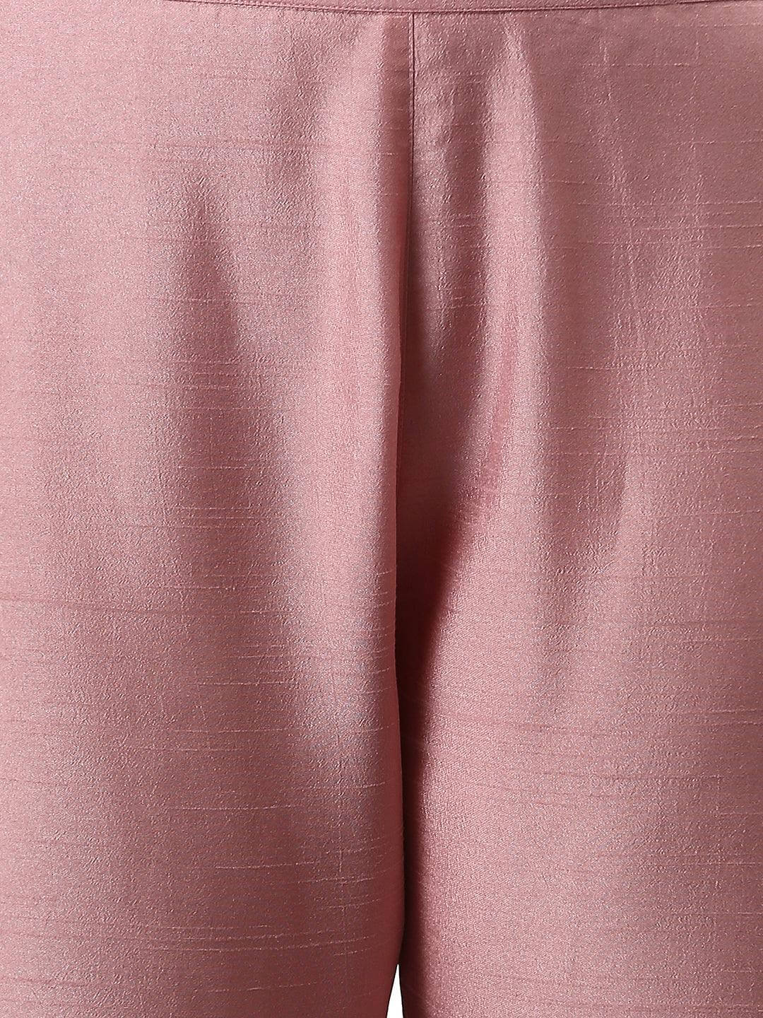 Pink Poly Silk Floral Print Kurta with Pant