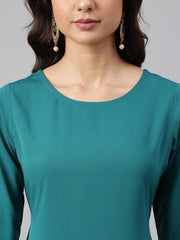 Teal Green Crepe Solid Kurta with Pant