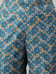 Teal Green Crepe Solid Kurta with Pant