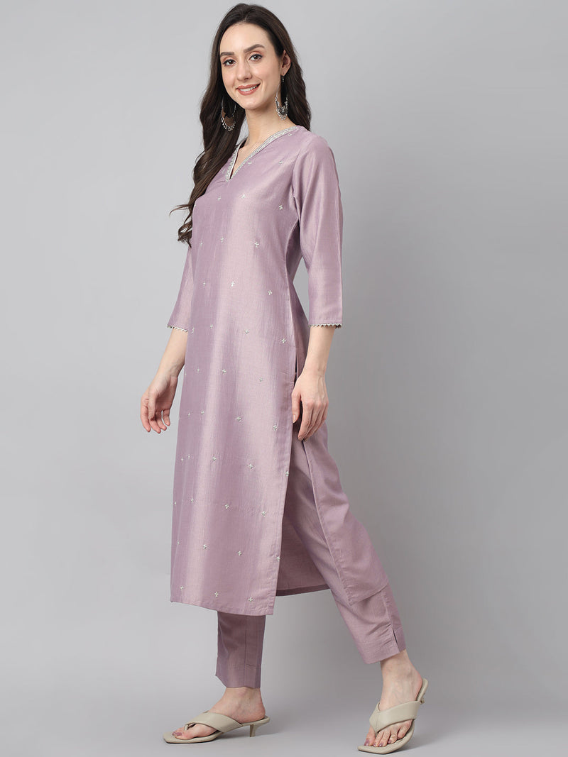 Lavender Tissue Embellished Kurta Pant Set