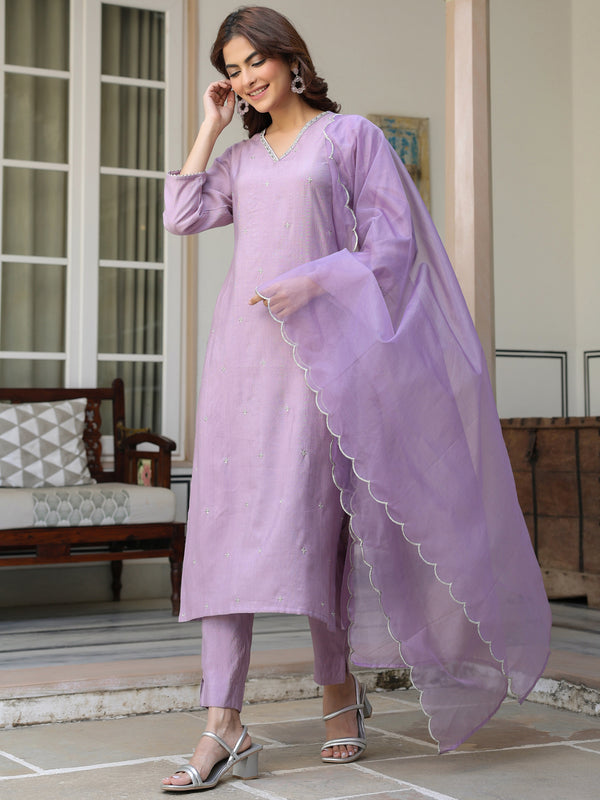 Graceful Maroon Embroidered Flared Chinon Kurta Pant Set With Dupatta main image 0
