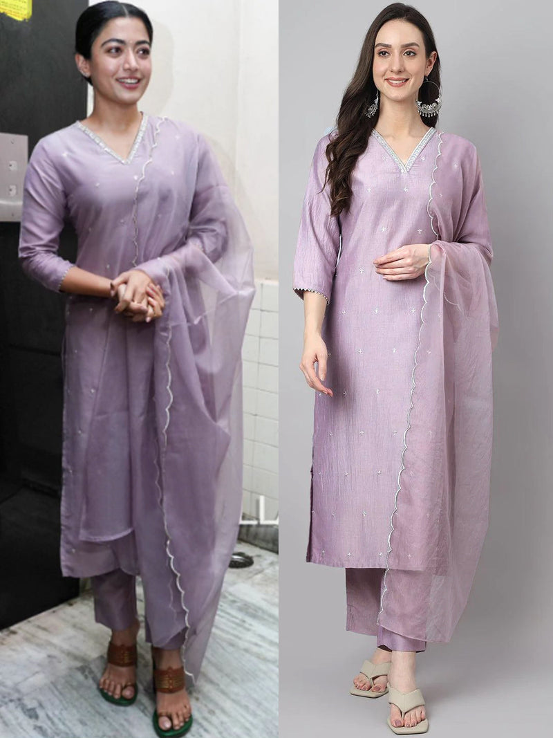Women Fenta Chinon Embroidery Work Kurta Set With Dupatta