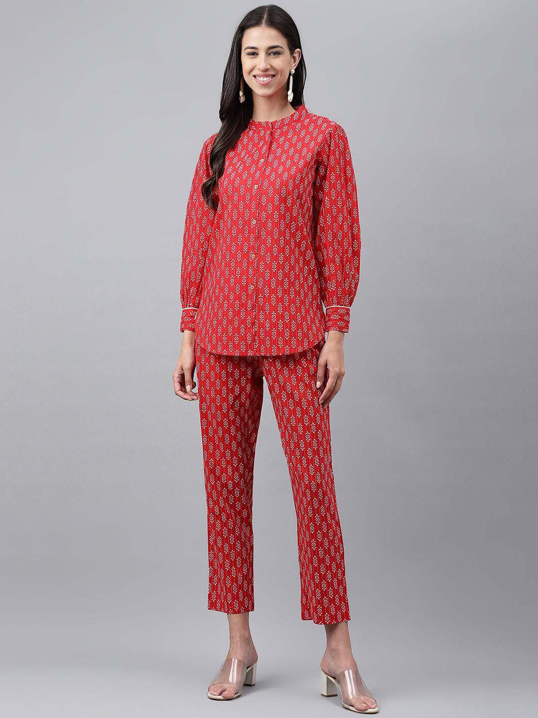 Red Cotton Ethnic Motifs Co-ords Set