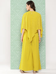Yellow Crepe Solid Top with Palazzo and Cape