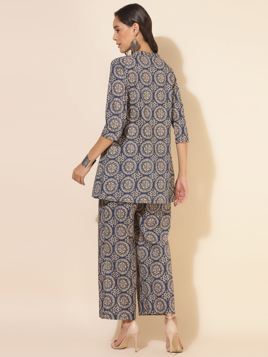 Blue Cotton Ethnic Motifs Tunic with Palazzo