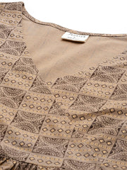 Brown Cotton Ethnic Motifs Foil Printed Kurta with Pant