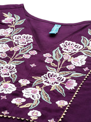 Purple Crepe Silk Yoke Embroidered Kurta with Pant and Dupatta
