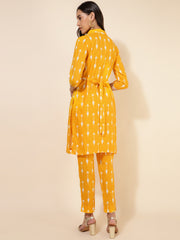 Yellow Cotton Ikkat Printed Kurta with Pant -Kurta Pant Set