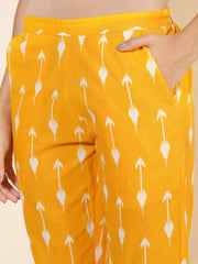 Yellow Cotton Ikkat Printed Kurta with Pant - Kurta Pant Set