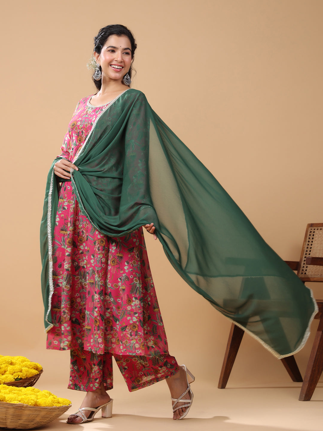 Women Multi Ethnic Printed Kurta With Palazzo And Dupatta