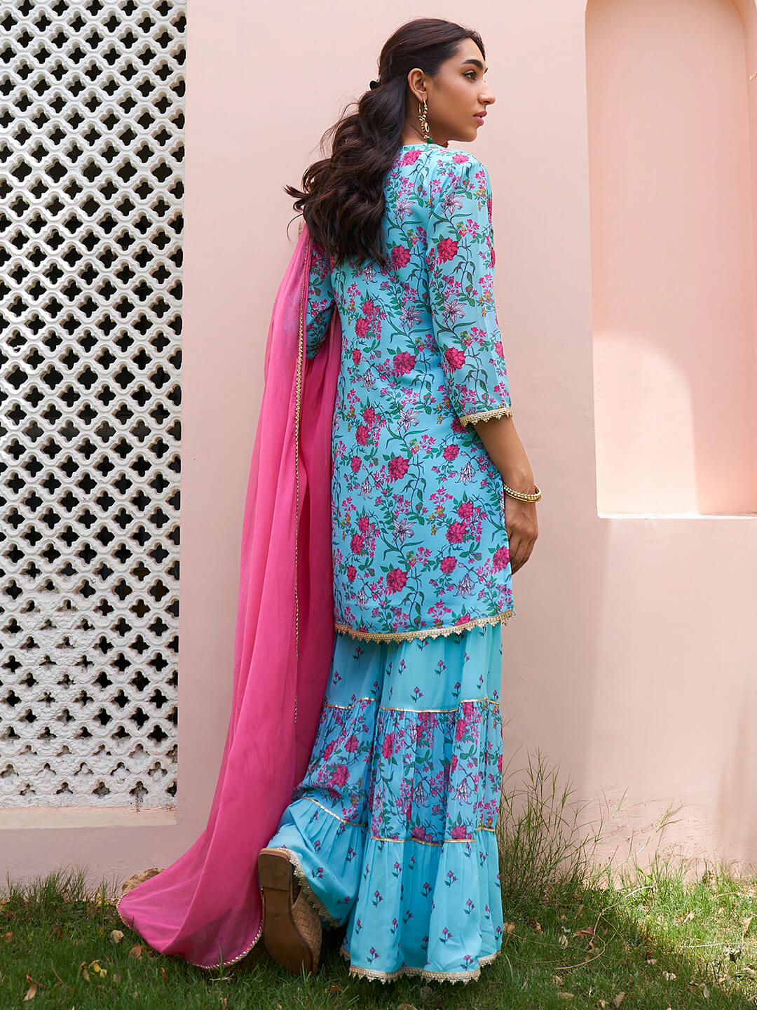 Blue Indian Pakistani Sangeet Palazzo Sharara Suit In Georgette SFPRM8 –  ShreeFashionWear