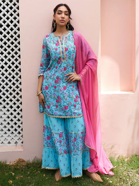 Buy Blue & Brown Kurta Suit Sets for Women by Janasya Online | Ajio.com