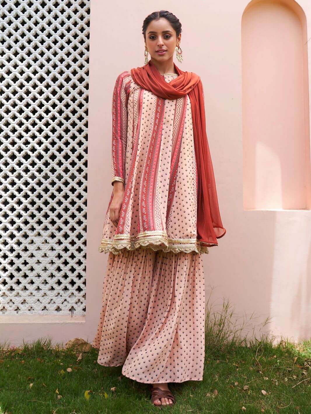 Multicolor Georgette Floral Printed Kurta Sharara Set